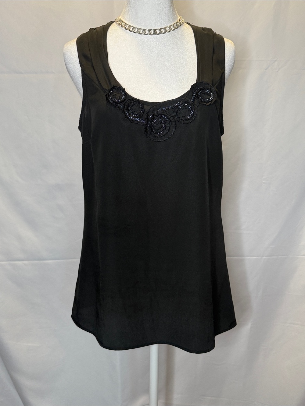 New York & Company Black Beaded Scoop Neck Camisole
